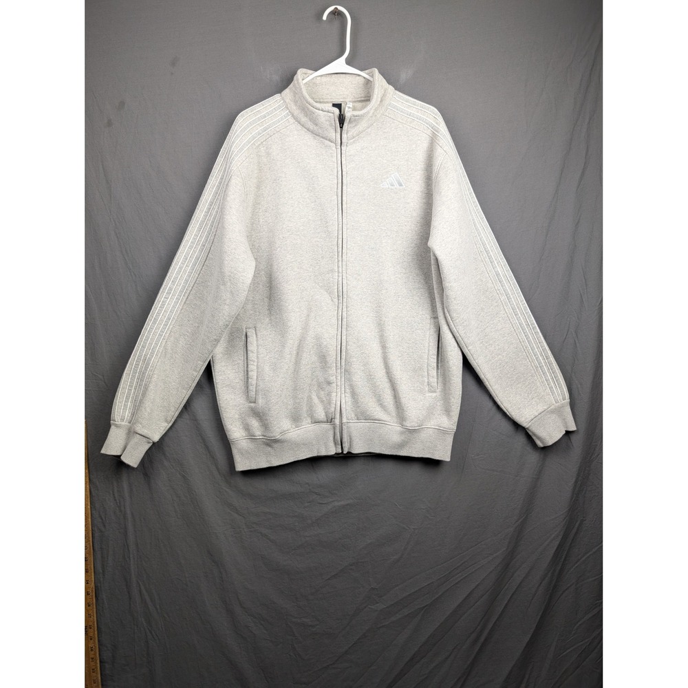 Adidas Mens XXL Heather Gray Full Zip Track Jacket 3-Stripe